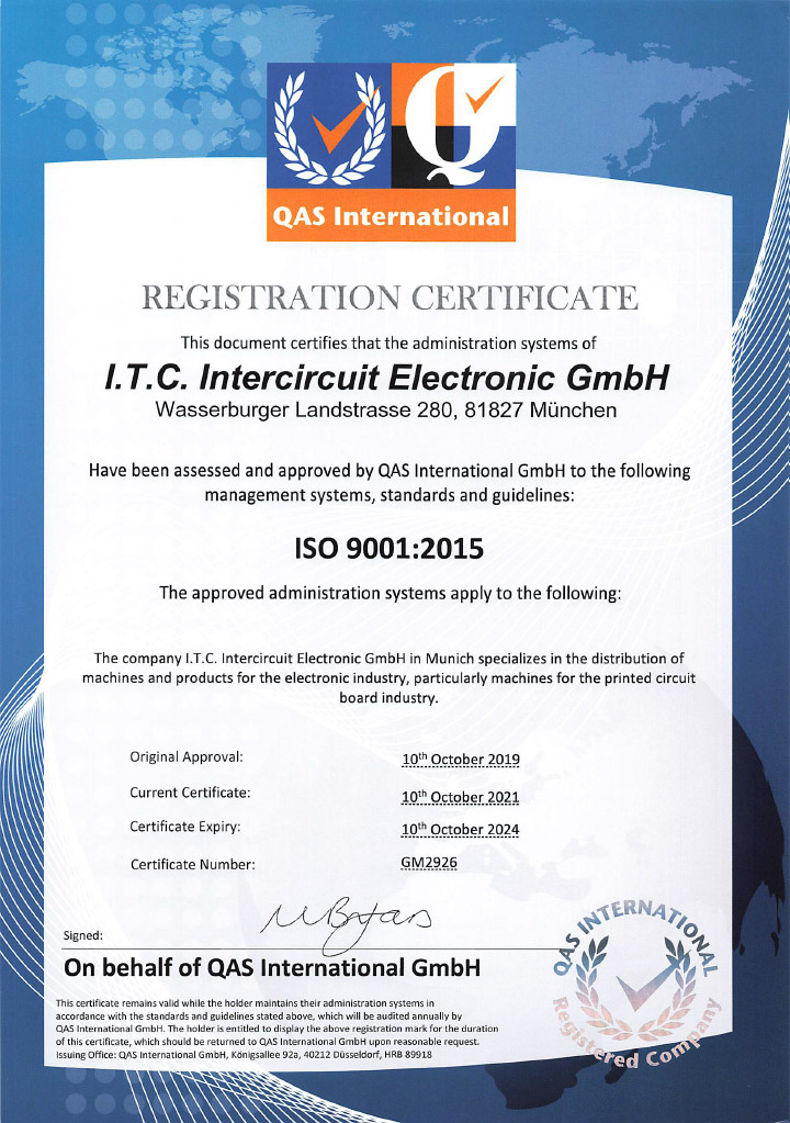 REGISTRATION CERTIFICATE I.T.C. Intercircuit Electronic GmbH ISO 9001:2015