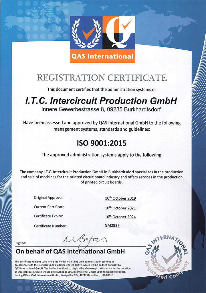 REGISTRATION CERTIFICATE Intercircuit Production GmbH ISO 9001:2015
